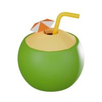 3D Coconut Water Icon for Refreshing Summer Vibes. 3D Render png