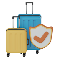 Travel Insurance with Luggage and Shield with Check Mark. 3D Render png