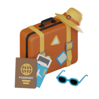 3D Icon Set of Passport, Suitcase, Sunglasses. 3D Render png