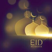 elegant mosque golden shapes on purple bokeh background for eid festival vector