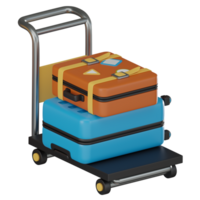 3d icoon van koffers Aan bagage kar voor reizigers. 3d geven png