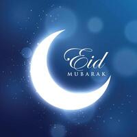 glowing crescent moon for eid festival in blue background vector