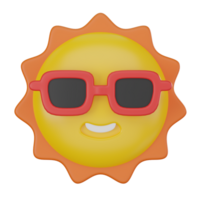 Happy Sun with Sunglasses for Summer Vibes. 3D Render png