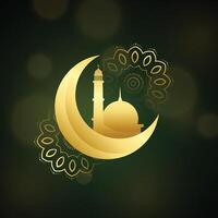 crescent moon with mosque for islamic festival vector