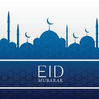 eid mubarak islamic background with blue mosque vector