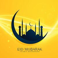 muslim religion eid festival greeting design with moon and mosque vector