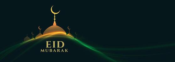 beautiful glowing mosque eid festival banner design vector