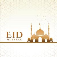 eid mubarak muslim festival greeting with mosque vector