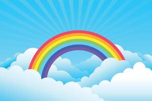 rainbow covered in clouds and sky background vector