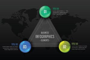 three steps dark infographic presentation background vector