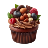 Chocolate cupcake with nuts isolated on transparent background png