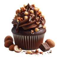 Chocolate cupcake with nuts isolated on transparent background png