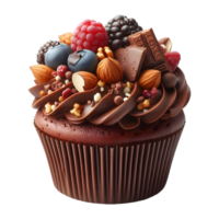 Chocolate cupcake with nuts isolated on transparent background png