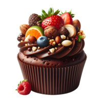 Chocolate cupcake with nuts isolated on transparent background png