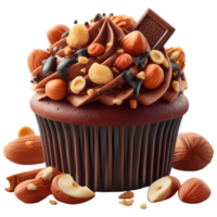 Chocolate cupcake with nuts isolated on transparent background png