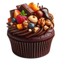 Chocolate cupcake with nuts isolated on transparent background png