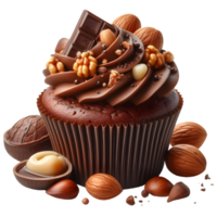 Chocolate cupcake with nuts isolated on transparent background png