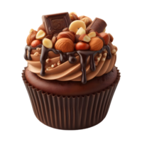 Chocolate cupcake with nuts isolated on transparent background png