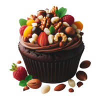 Chocolate cupcake with nuts isolated on transparent background png