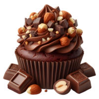 Chocolate cupcake with nuts isolated on transparent background png