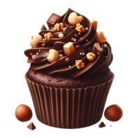 Chocolate cupcake with nuts isolated on transparent background png