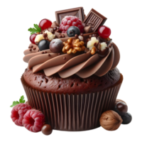 Chocolate cupcake with nuts isolated on transparent background png