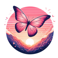 rose papillon en volant sur le coucher du soleil teintes clipart png