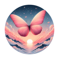 Pink Butterfly flying on sunset hues Clipart png