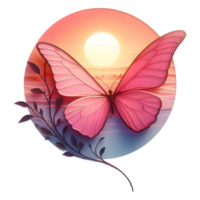 Pink Butterfly flying on sunset hues Clipart png