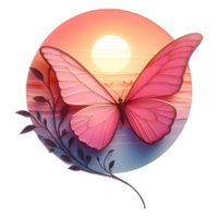 rose papillon en volant sur le coucher du soleil teintes clipart png