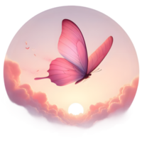 rose papillon en volant sur le coucher du soleil teintes clipart png