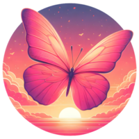 rose papillon en volant sur le coucher du soleil teintes clipart png