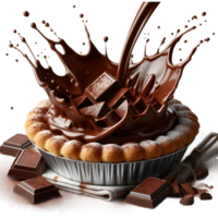 Chocolate pie with Chocolate or Cocoa Splash on transparent background png