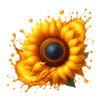 A splash of sunflower oil with sunflower is isolated on transparent background in this beautiful image. png