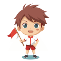 Flat design character chibi with red and white shirt for ceremony Independent Day png