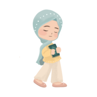 cute muslim character activity celebrating Eid al-Fitr with isolated background. character design illustration cute boy and girl kid muslim. png