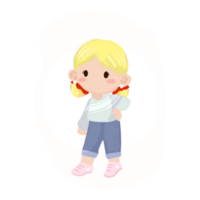 little girl cartoon character pose. Chibi kawaii hand drawing style. illustration of adorable cartoon mascot. png