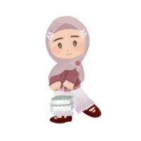 cute muslim character activity celebrating Eid al-Fitr with isolated background. character design illustration cute boy and girl kid muslim. png