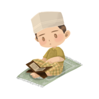 cute muslim character activity celebrating Eid al-Fitr with isolated background. character design illustration cute boy and girl kid muslim. png