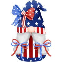 patriotisk gnome ClipArt, hand dragen vattenfärg 4:e av juli illustration, oberoende dag dekoration. png