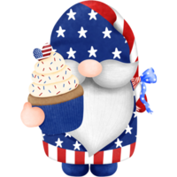 Patriotic gnome clipart, Hand drawn watercolor 4th of july illustration, Independence day decoration. png