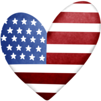 Fourth of july heart with american flag clipart, Hand drawn watercolor patriotic illustration. png