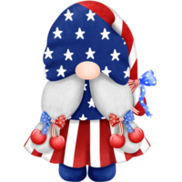 patriotisk gnome ClipArt, hand dragen vattenfärg 4:e av juli illustration, oberoende dag dekoration. png