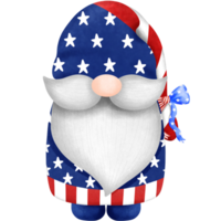 patriotisk gnome ClipArt, hand dragen vattenfärg 4:e av juli illustration, oberoende dag dekoration. png