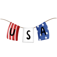 Independence day usa bunting watercolor clipart, 4th of july celebration flags garlands. png