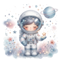 adorable Watercolor Astronaut Clipart Perfect for crafting whimsical nursery decor, birthday invitations, or your very own space-themed projects png