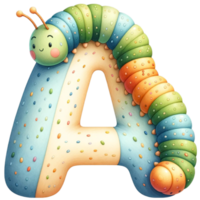 mignonne alphabet faim chenille aquarelle clipart notre adorable chenille conception, fabrication apprentissage amusement et engageant pour peu ceux. png