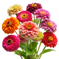 Vivid Zinnias in Multiple Colors Isolated on Transparent Background png