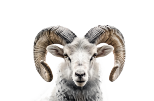 Portrait of a long-horned ram. transparent background png