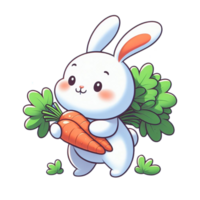 cute bunny hugging carrot For Easter Spring png